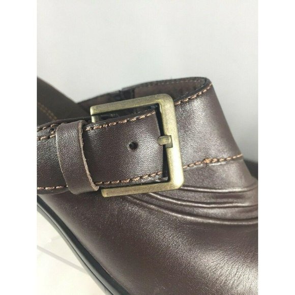 Clarks Womens Shoes Mules Size 8M Brown Leather With Buckle - Picture 4 of 12